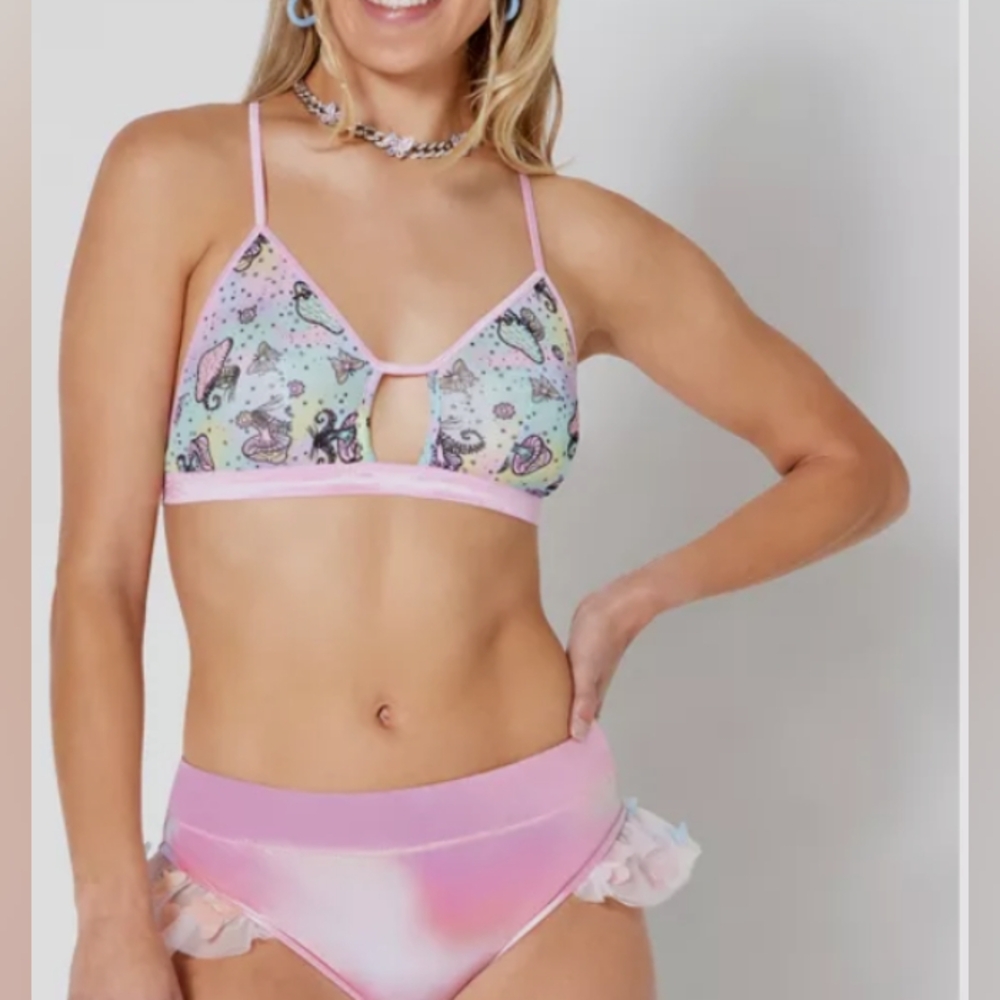 Spencer's Pink Satin Lingerie NWT Mushrooms Body Rage Butterfly 🦋🍄